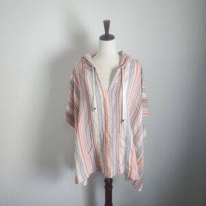 Sundance Poncho Hoodie Women's XL Orange Blue Striped Boho Coastal Beach